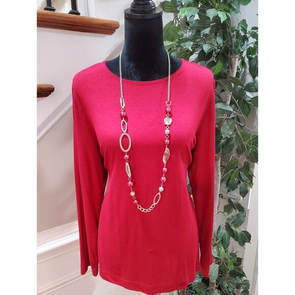 Chico's Women Red Solid Rayon Round Neck Long Casual Sleeve Top Shirt Size Large - Picture 1 of 9